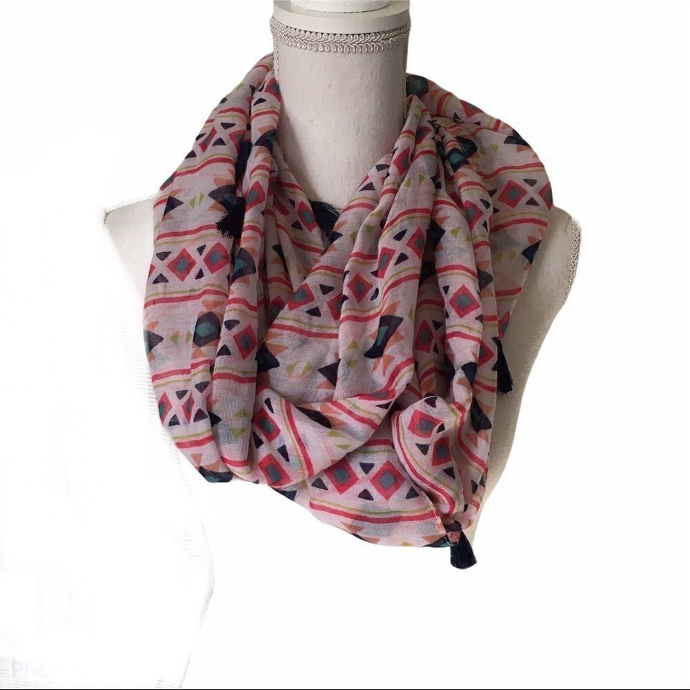 Infinity Sheer Blue Tassel White Scarf
